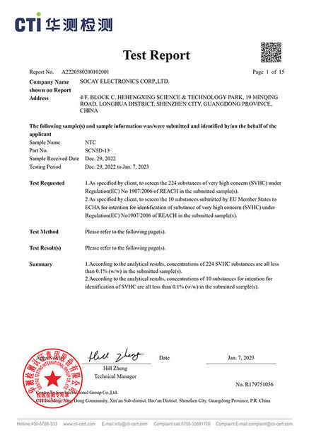Porcellana Shenzhen Socay Electronics Co., Ltd. Certificazioni